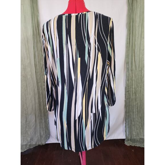 JM Collections Black White Stretch Knit Long Sleeves Tunic Blouse Size L - Picture 3 of 5